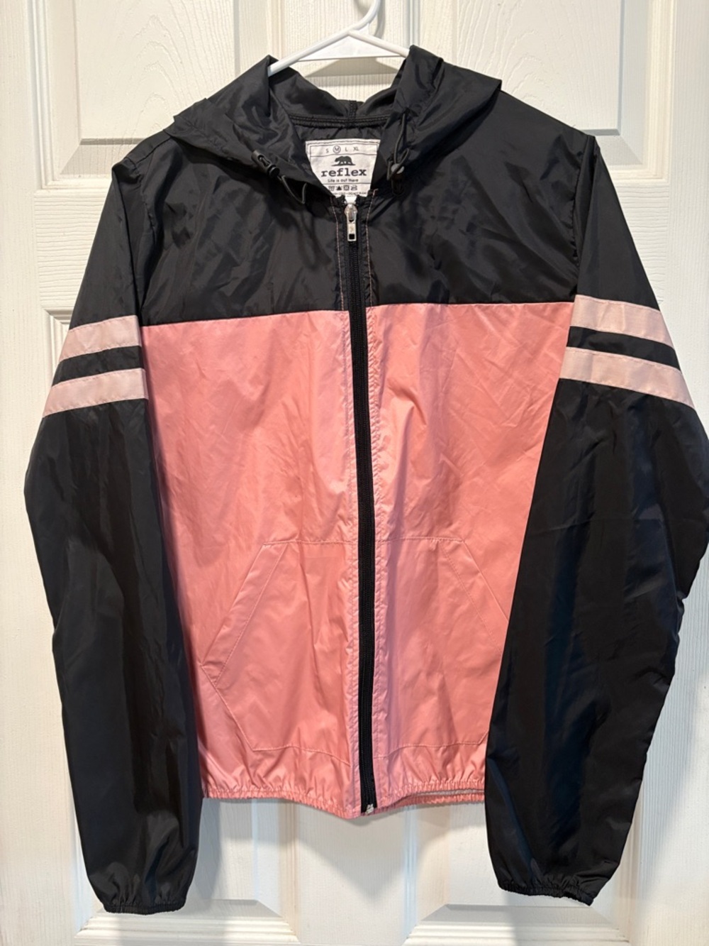 Reflex Pink and Black Colorblock Hooded Windbreaker
